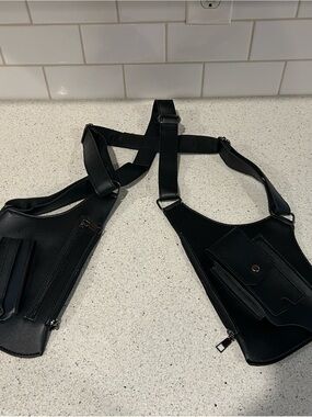 Men's Black Crossbody Harness Bag - Sleek Utility Vest